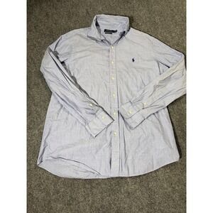 Polo Ralph Lauren Shirt Mens Large Blue Striped Cotton Stretch Button Down